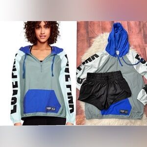 Victoria'sy Secret PINK Quarter Zip Hooded Graphic  with Black Shorts